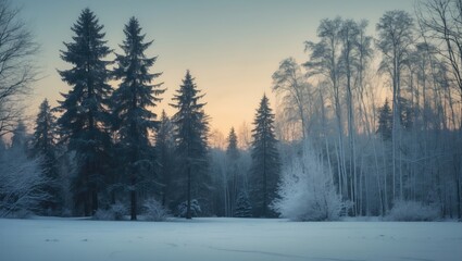 Fototapeta premium Evening sunset in the winter forest