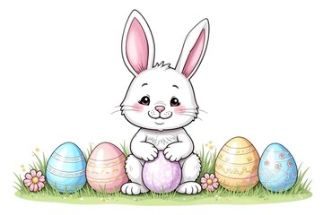 Adorable Easter bunny coloring page featuring a cute bunny with eggs Perfect for kids' crafts and Easter activities , april, fun