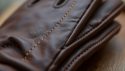 Fototapeta premium brown leather glove sitting on top of a wooden table