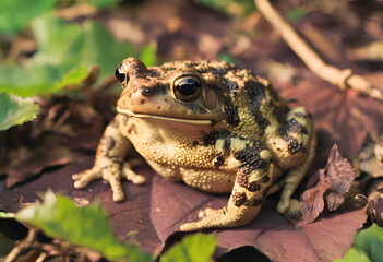 Obraz premium Close up of american toad in natural habitat amphibian animal wildlife photography