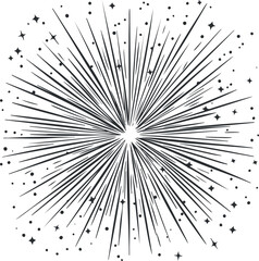 Obraz premium Black and white starburst explosion with radiating lines and sparkles in a decorative abstract design
