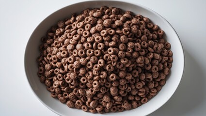 Fototapeta premium Bowl containing chocolate cereals set on a white background