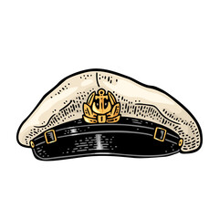 Captain hat. Vintage color engraving illustration. Isolated on white background. Hand drawn design element for poster