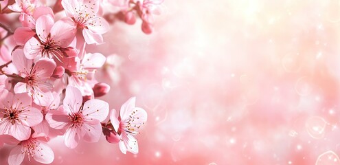 Obraz premium Delicate pink blossoms in soft spring light. Close-up of blooming flowers, with a gentle, airy background of soft pinks and light. A romantic, dreamy scene