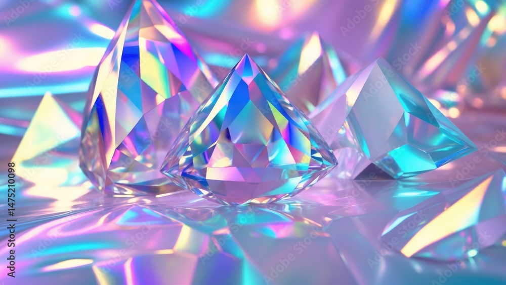 Poster Surreal futuristic backdrop featuring a close-up of soft-focused holographic metallic foil.