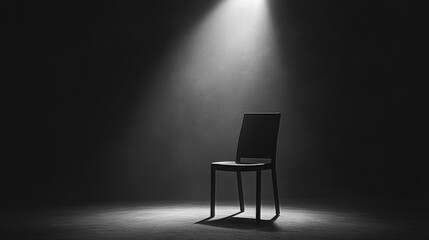 Black chair and spotlight low key tone on empty dark room background with alone or darkness concept. 3D rendering.