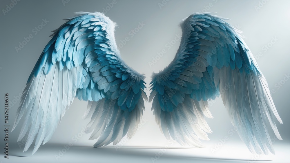 Aufkleber isolated blue feathered angel wings with clipped part set on a textured abstract background