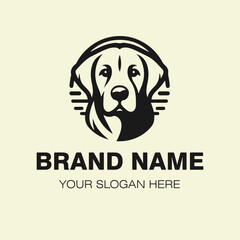 Logo with minimalistic image of dog head, vector illustration isolated on light background.