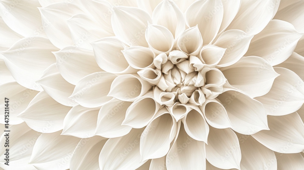 Poster close up of a cream colored dahlia flower showing its delicate petals in a studio setting with soft 