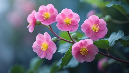 Beautiful garden decoration with a small branch of blooming begonias in a vibrant setting