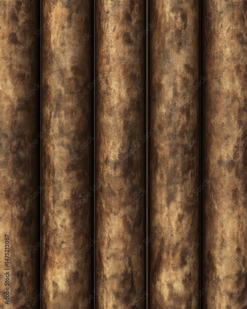 Poster vertical bronze pipes with textured surface in a repeating pattern close up abstract industrial desi