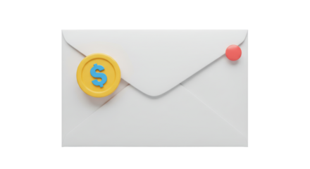 Isolated Envelope with Dollar Coin