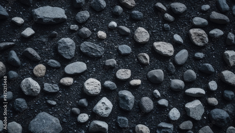 Aufkleber Rough black asphalt surface with textured pattern, top-down view for background design