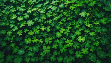 Fototapeta premium Green surface decorated with shamrock design and clover foliage