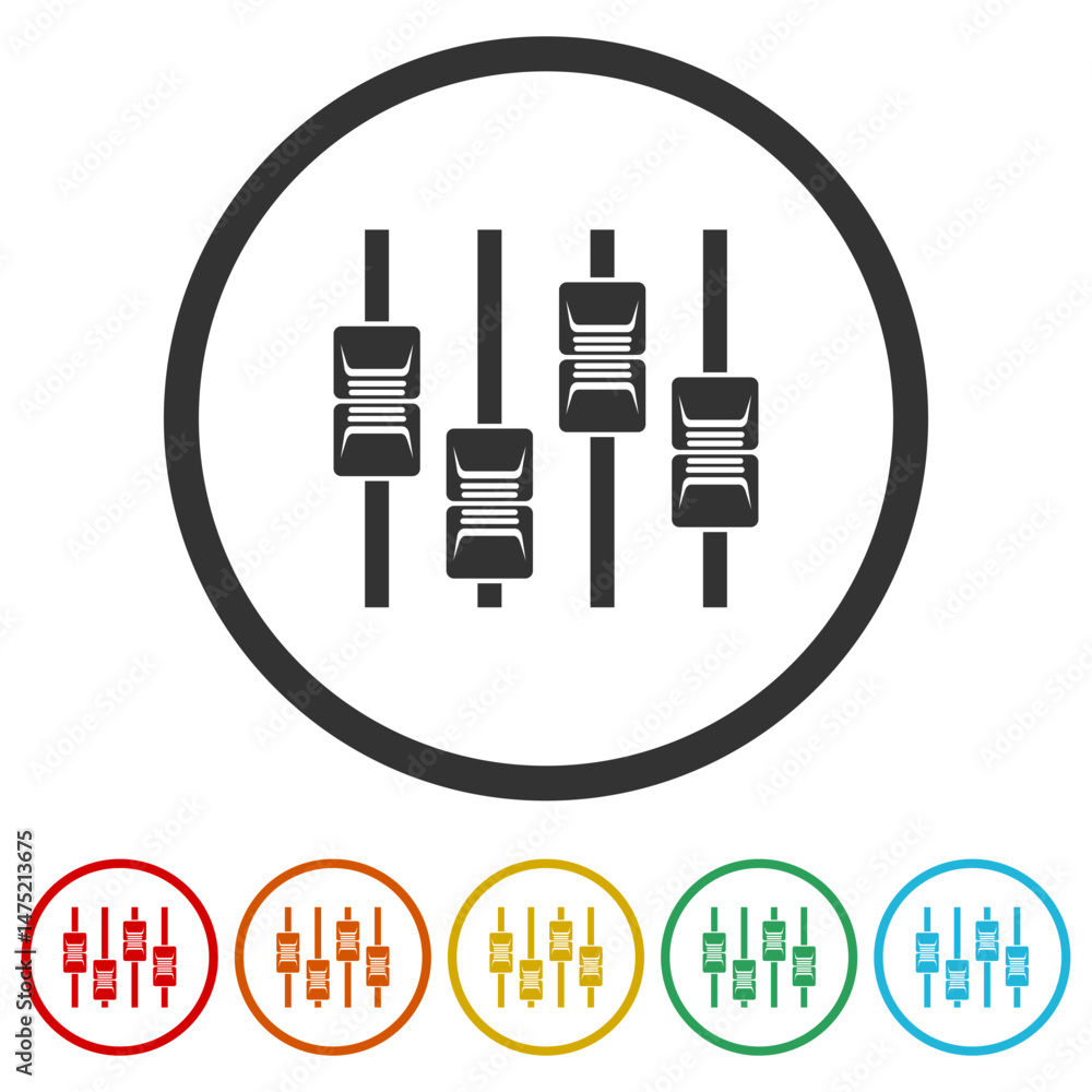 Poster sound equalizer control. set icons in color circle buttons