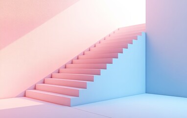 Obraz premium Pastel-hued staircase ascending into bright light