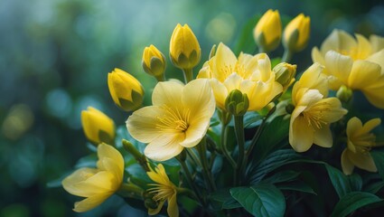 Obraz premium Nature scene featuring colorful flora, blooming flowers, and plants in a spring garden setting