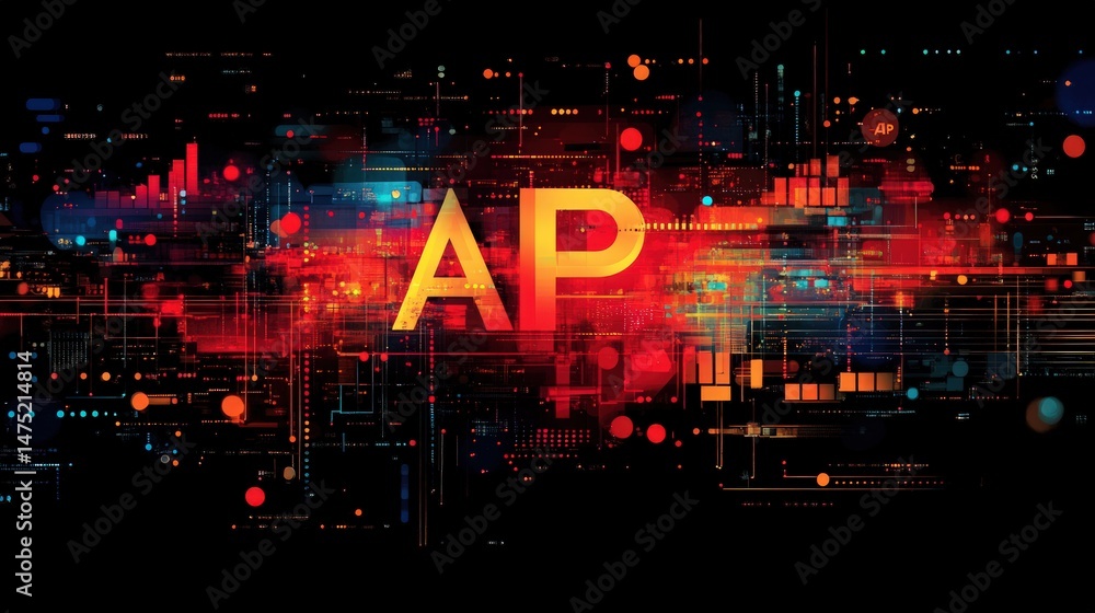 Poster abstract graphic design with the letters ap in a dynamic, colorful, and high-tech style. a complex n