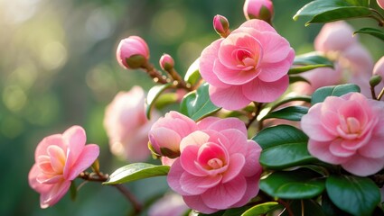 Fototapeta premium Fully Blossomed Pink Sasanqua Flower