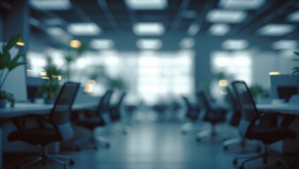 Fototapeta premium Abstract interior space at night with beautiful defocused effects in the workspace.
