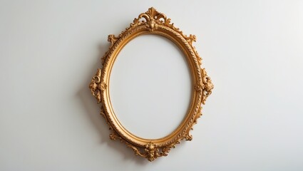 Old-fashioned vintage oval frame with gold finish on background