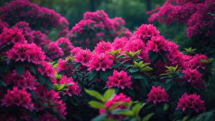 Obraz premium Azalea flowers in full bloom with deep red color in a garden