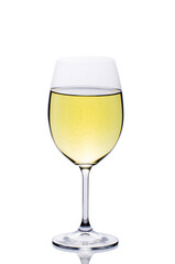 Zebra striping and damp drinking. Tasty wine in glass isolated on white