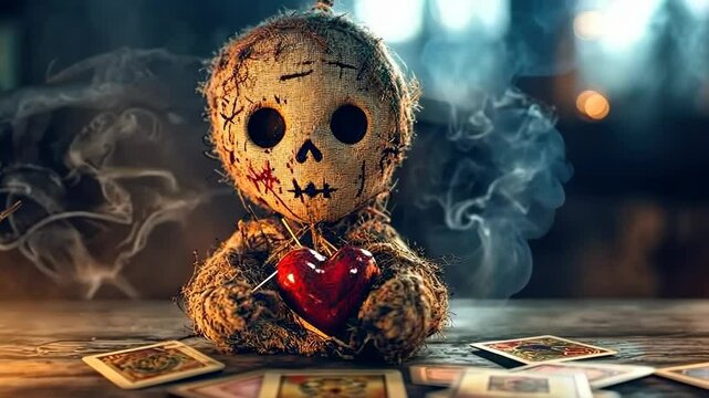 voodoo doll on magic table. Smog.