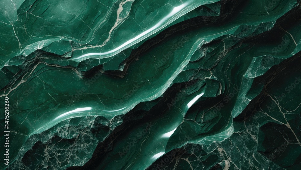 Aufkleber Natural tiles in a seamless design on a dark green marble texture background, viewed from the top with high resolution.