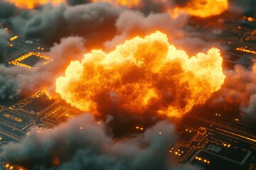 Cloud computing concept with digital cloud and circuit board in abstract style for technology and innovation