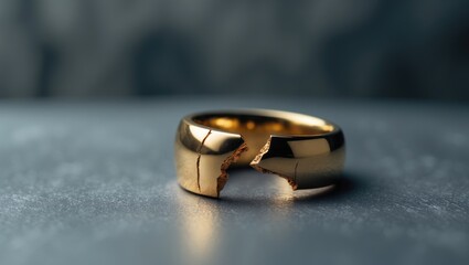 Visual concept of a cracked gold wedding ring