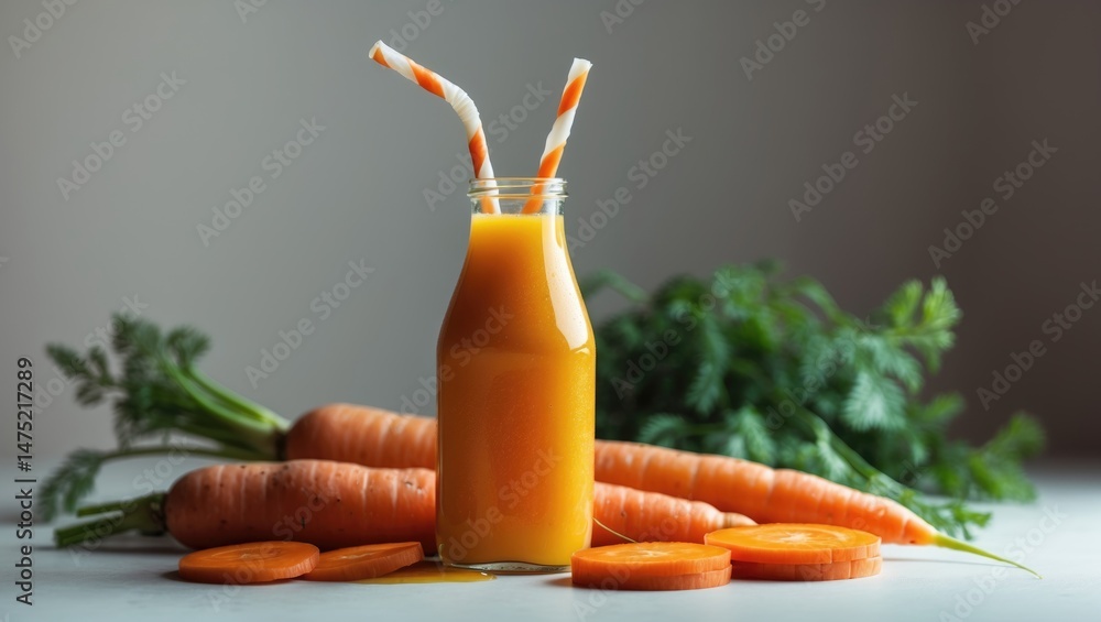 Aufkleber natural carrot juice for a nutritious breakfast on a white surface
