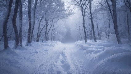 Obraz premium Selective focus on a snowy wild forest in a winter background