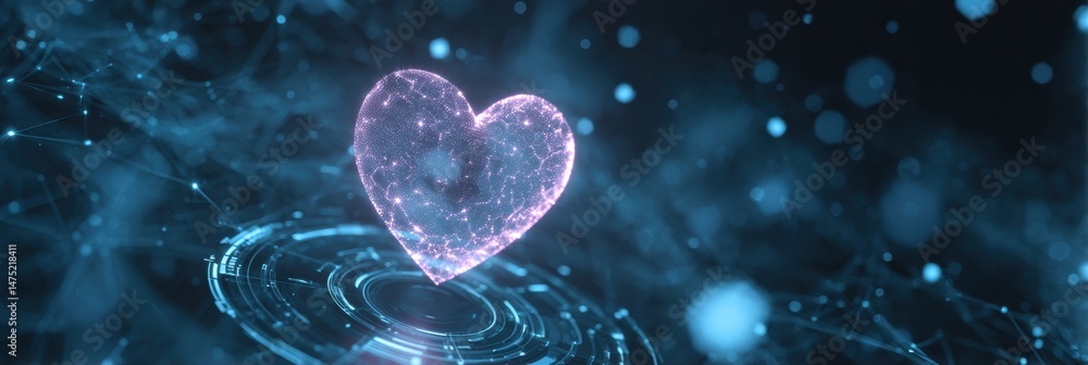 Poster inspiring clean heart icon atop a vibrant digital abstract background representing love and positivi