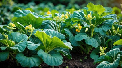Macro shot of a cultivated plant amidst greenery in an eco-friendly garden
