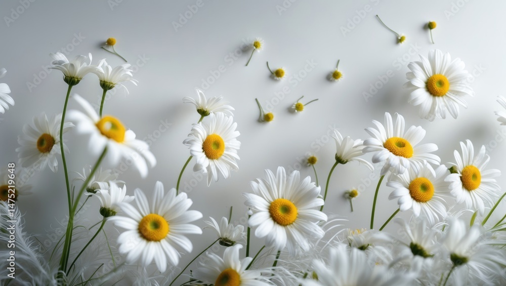 Poster Chamomile falling, isolated on a backdrop, with clipping path and full depth of field