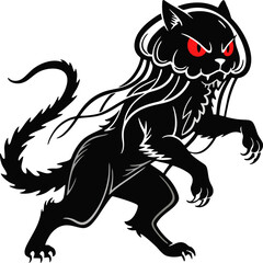 Dark Monster Creature with Jellyfish Head and Red Eyes in Vector Style