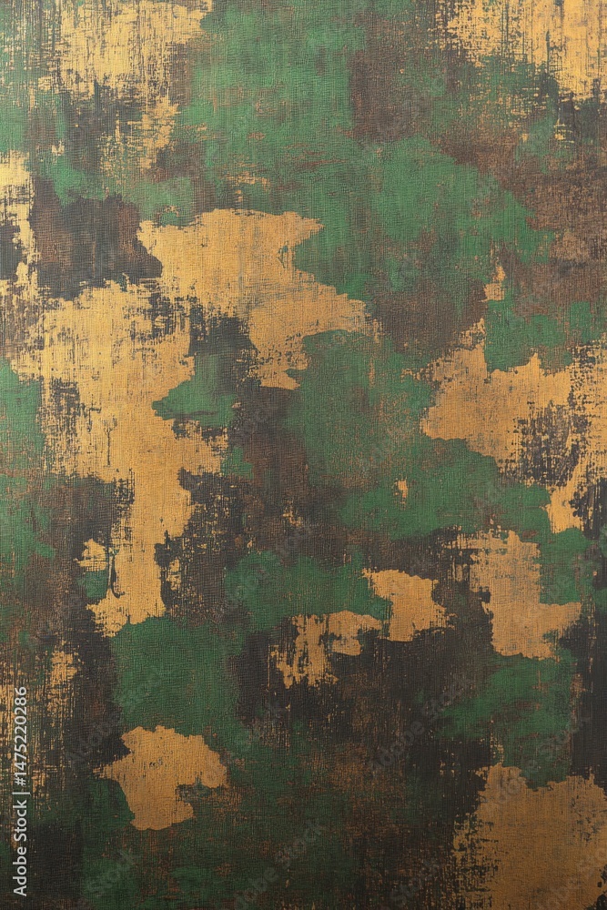 Poster abstract camouflage pattern background in green and gold tones with a textured effect close up