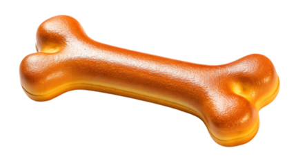 A shiny brown dog bone treat isolated on a black background in a horizontal orientation style view
