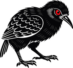 Stylized Black Bird with Red Eye in Bold Graphic Design