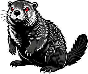 Red-Eyed Beaver with Bold Black Fur in Fierce Vector Style