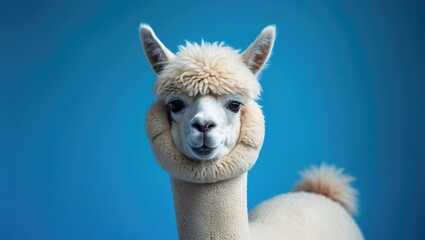 Fototapeta premium Funny alpaca headshot in farm setting