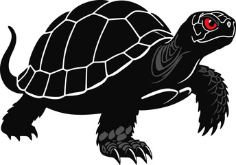 Fierce Red-Eyed Turtle in Bold Black Vector Style