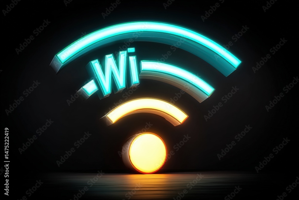 Poster glowing wi-fi signal icon with the text 