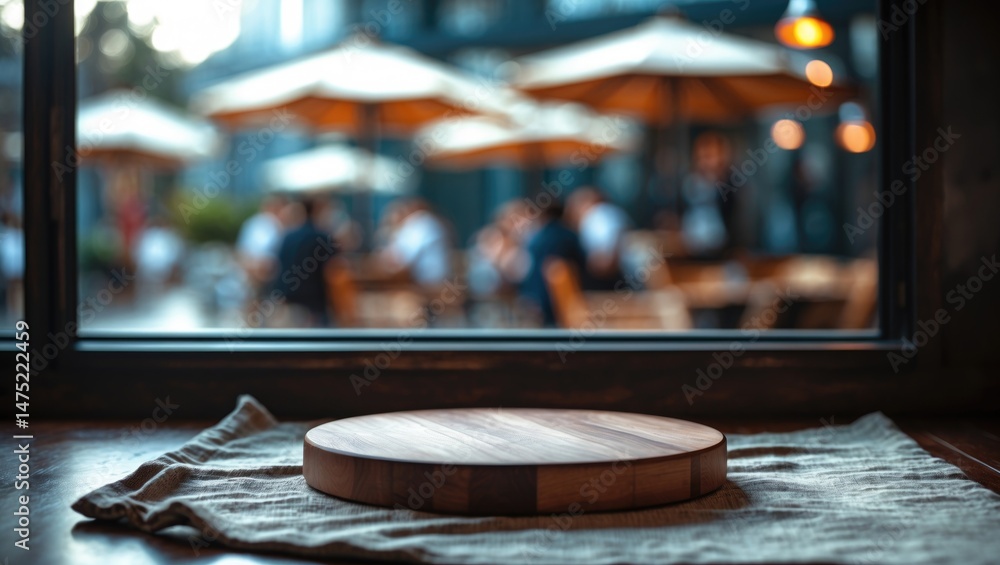Aufkleber cafe setting with desk in a blurred background