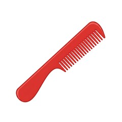 A single red comb for hair styling is displayed isolated on white background