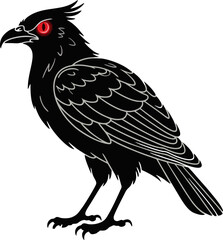 Fierce Red-Eyed Fantasy Bird with Spiky Feathers in Bold Vector Style