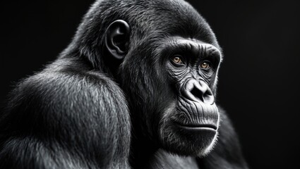 Obraz premium Monochrome animal portrait featuring a contemplative chimpanzee