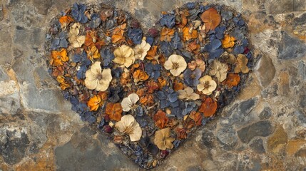 Dried Flower Heart Arrangement on Stone Background