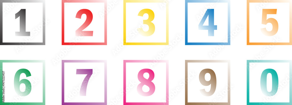 Poster Numbers in coloring gradient outline rectangle vector illustration.